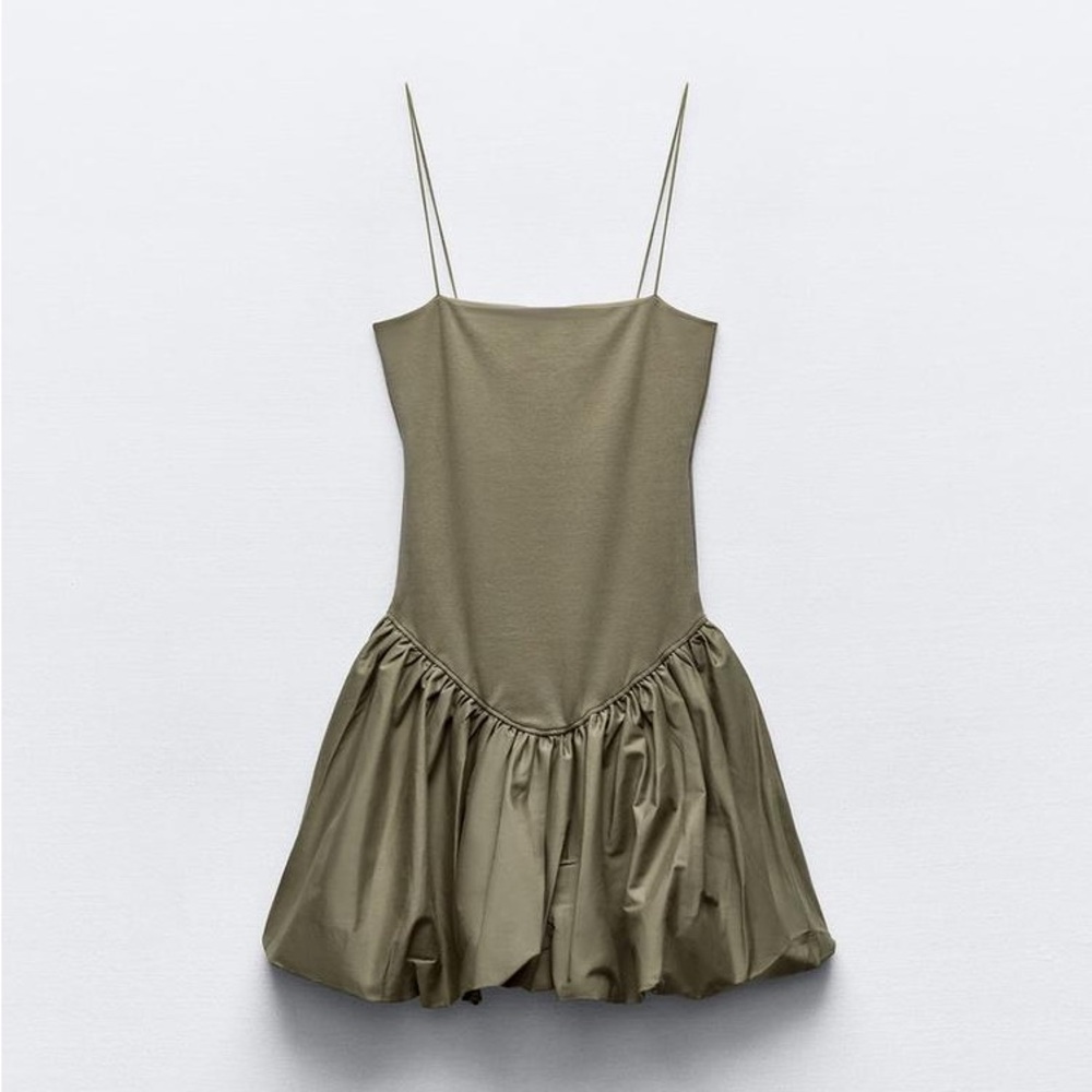 NWT ZARA MIXED RIB POPLIN BALLOON DRESS